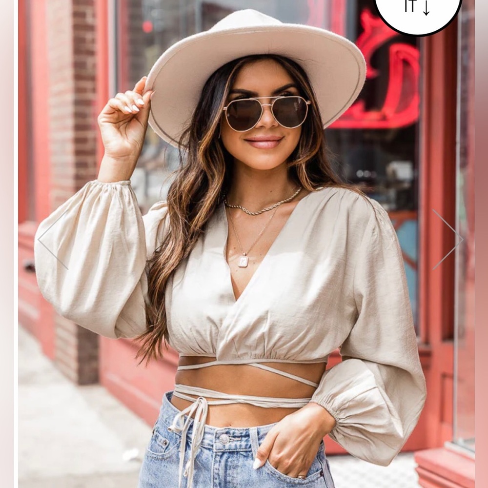 Tan crop top blouse